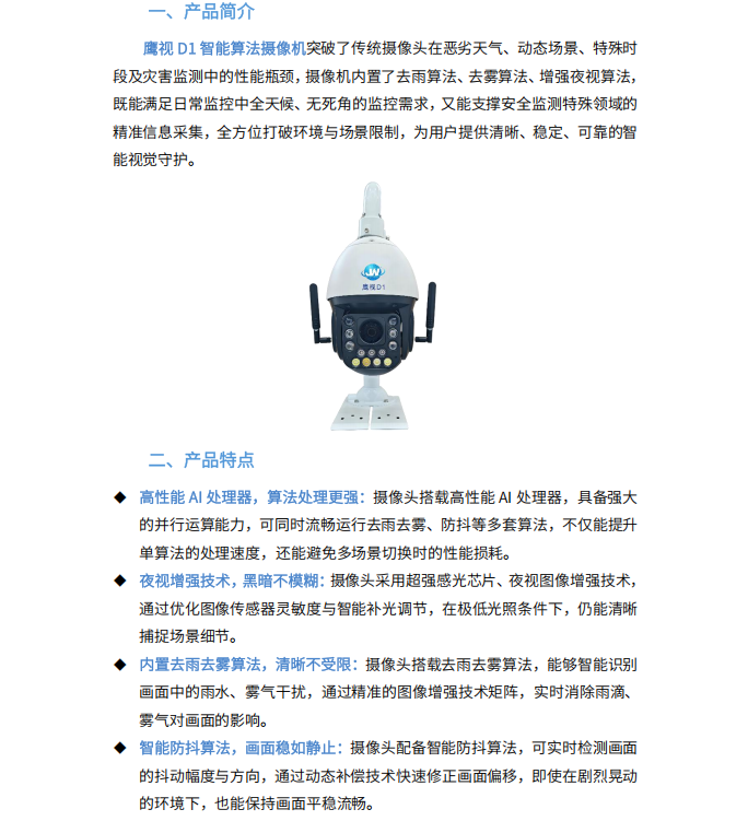 鹰视D1智能算法摄像机(图1)